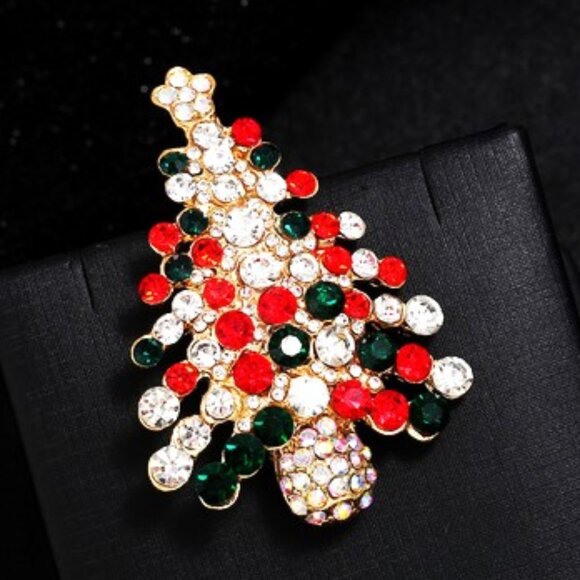 Red & Green Christmas TREE Pin BROOCH - Picture 1 of 1